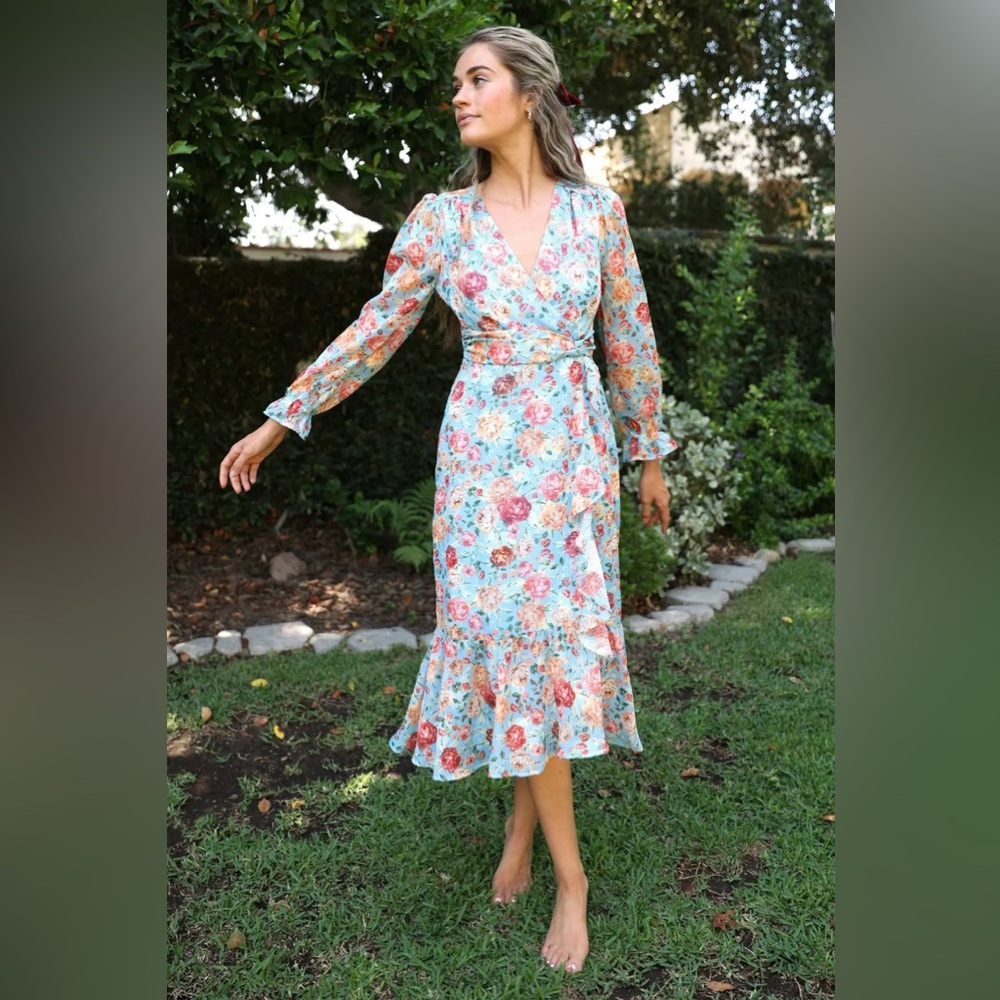 NWT ADELYN RAE PENELOPE Faux Wrap Floral Midi‎ Dress Style F2212D5242 Size SMALL
